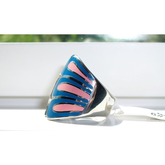 STAINLESS STEEL Open Front Epoxy Wave Ring - Picture 8 of 16